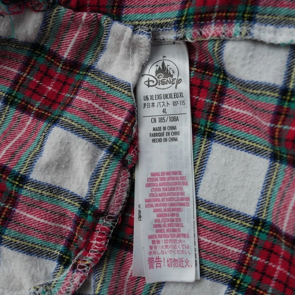 Disney Store Shirt Minnie Mouse Women Flannel Pajama Plaid‎ Button Up Red XL - Picture 4 of 11